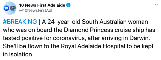 突发！一名24岁南澳女性确诊！将送皇家阿德莱德医院隔离！